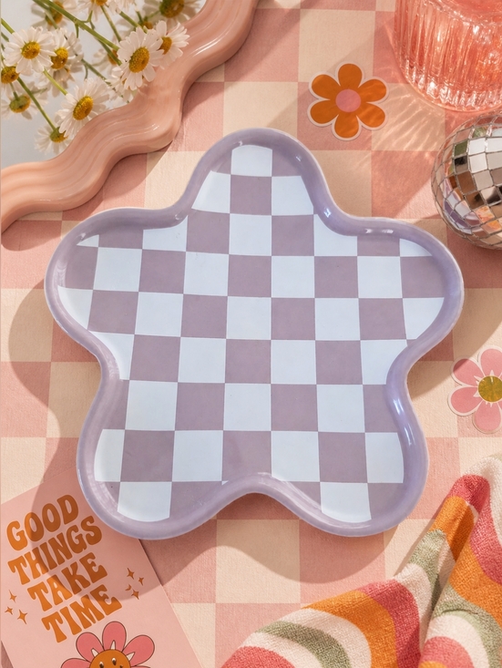 Other - Retro Lavender Checkerboard Trinket Dish 8” | Groovy Jewelry Tray NWT